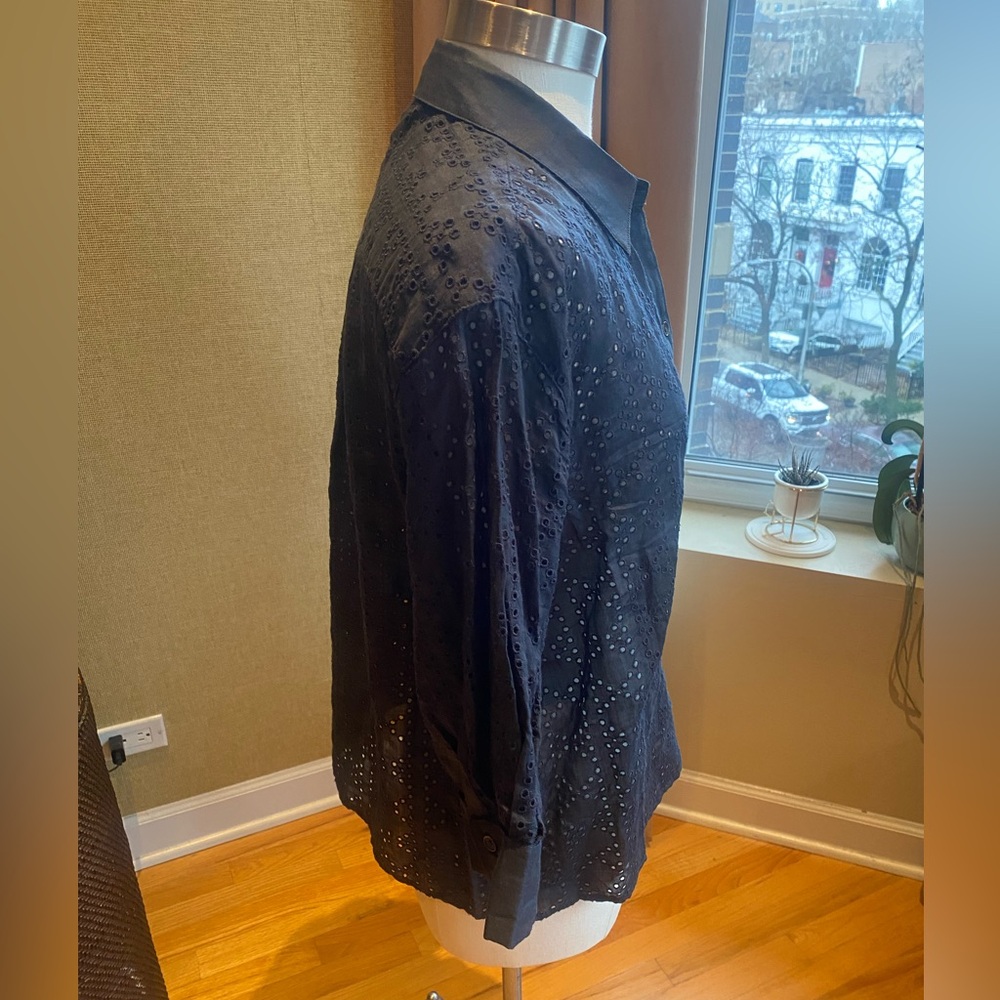 rag & bone Navy Eyelet Button Down Shirt - Picture 5 of 9